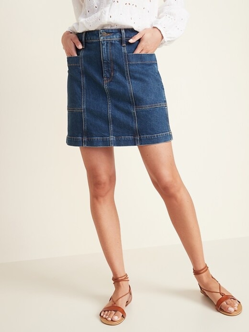 Old Navy Denim Blue High Waisted Utility Pocket Jean Mini Skirt